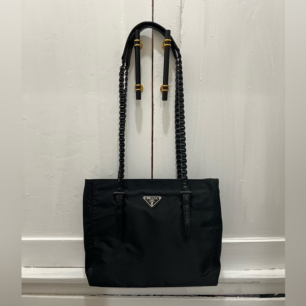 Prada Vintage Tessuto Nylon Chain Strap Tote Bag